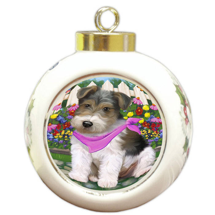 Spring Floral Wire Hair Terrier Dog Round Ball Christmas Ornament RBPOR52288