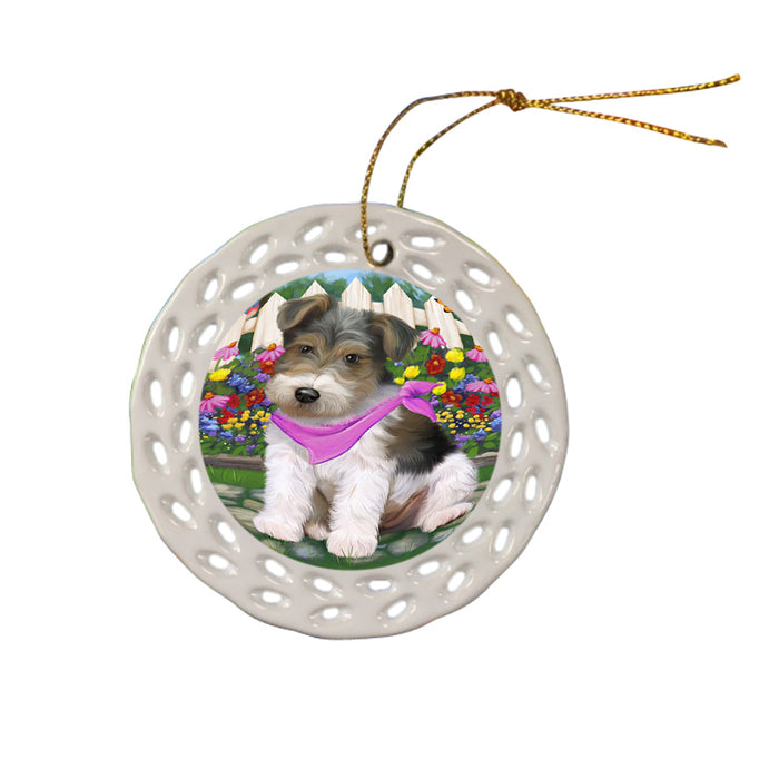 Spring Floral Wire Hair Terrier Dog Ceramic Doily Ornament DPOR52288