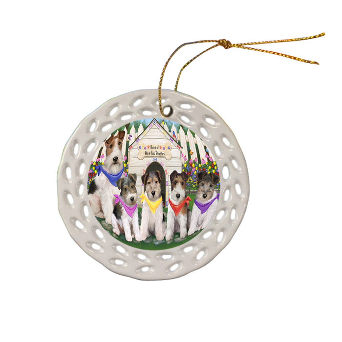 Spring Dog House Wire Hair Terriers Dog Ceramic Doily Ornament DPOR52217