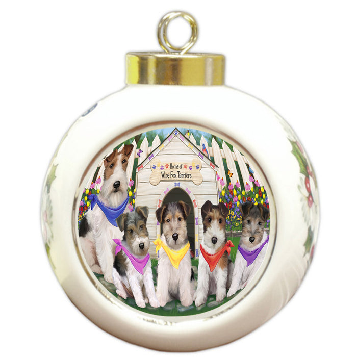 Spring Dog House Wire Hair Terriers Dog Round Ball Christmas Ornament RBPOR52217