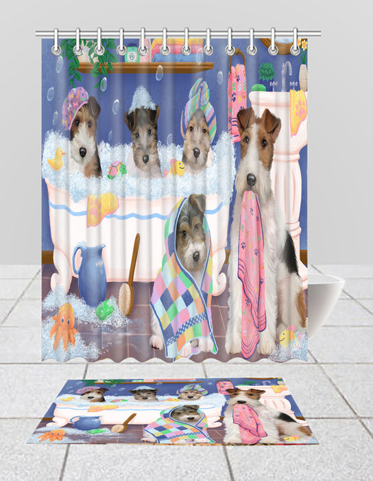 Rub A Dub Dogs In A Tub Wire Fox Terrier Dogs Bath Mat and Shower Curtain Combo