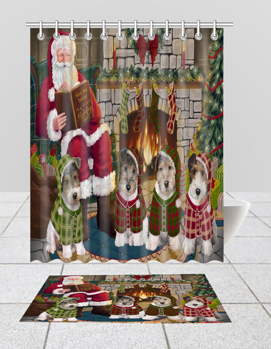 Christmas Cozy Holiday Fire Tails Wire Fox Terrier Dogs Bath Mat and Shower Curtain Combo
