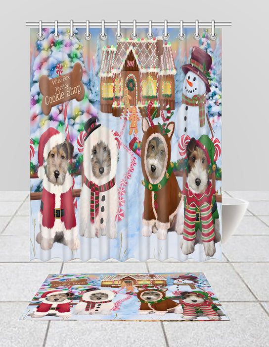 Holiday Gingerbread Cookie Wire Fox Terrier Dogs  Bath Mat and Shower Curtain Combo