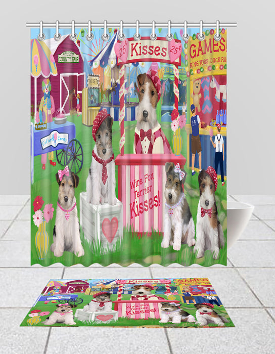 Carnival Kissing Booth Wire Fox Terrier Dogs  Bath Mat and Shower Curtain Combo