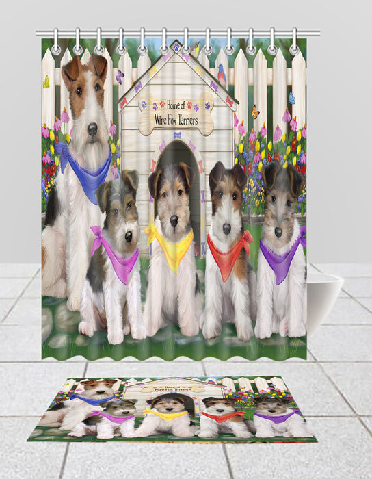 Spring Dog House Wire Fox Terrier Dogs Bath Mat and Shower Curtain Combo
