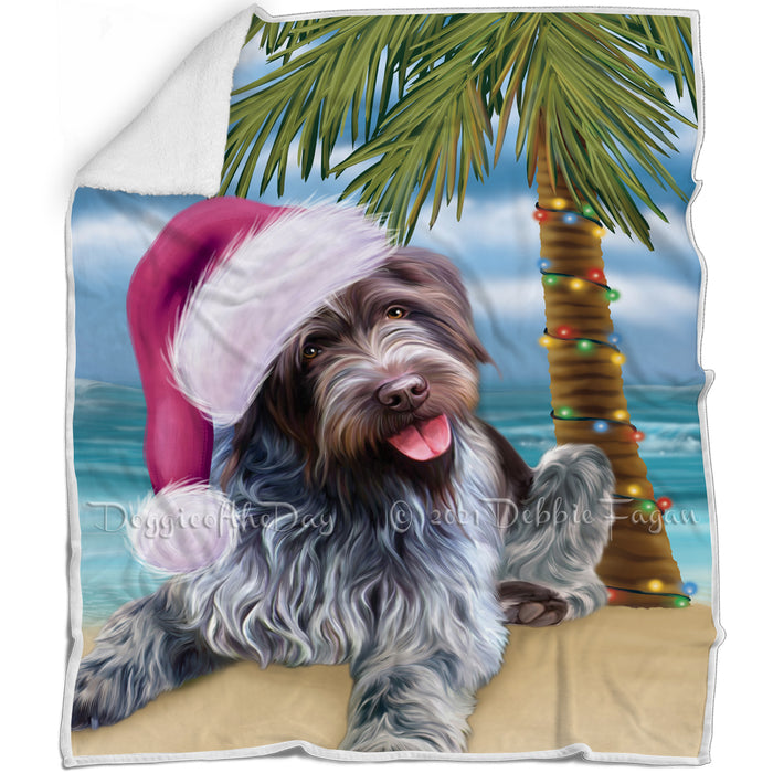 Summertime Happy Holidays Christmas Wirehaired Pointing Griffon Dog on Tropical Island Beach Blanket D149
