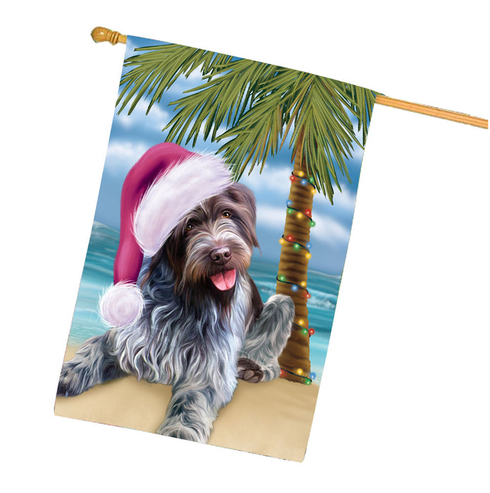 Christmas Summertime Beach Wirehaired Pointing Griffon Dog House Flag Outdoor Decorative Double Sided Pet Portrait Weather Resistant Premium Quality Animal Printed Home Decorative Flags 100% Polyester FLG68813