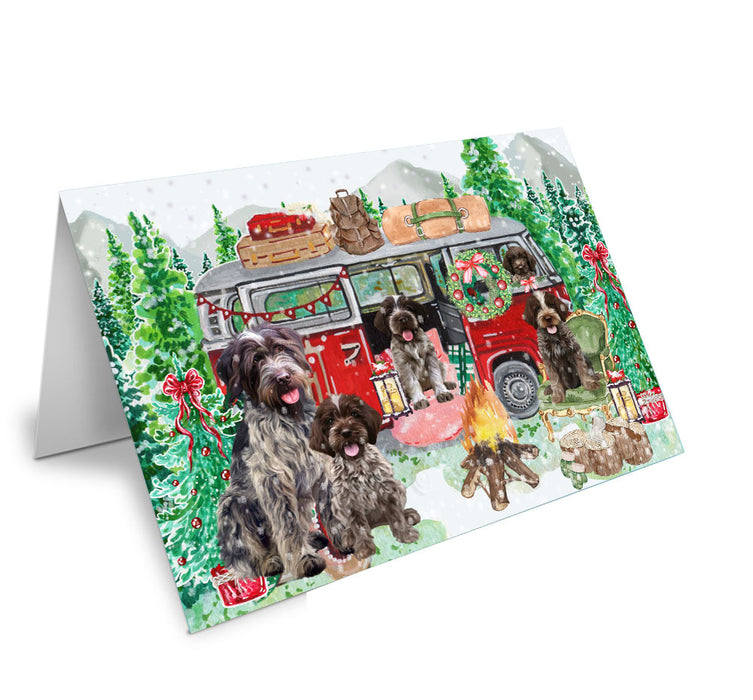 Christmas Time Camping with Wirehaired Pointing Griffon Dogs Handmade Artwork Assorted Pets Greeting Cards and Note Cards with Envelopes for All Occasions and Holiday Seasons