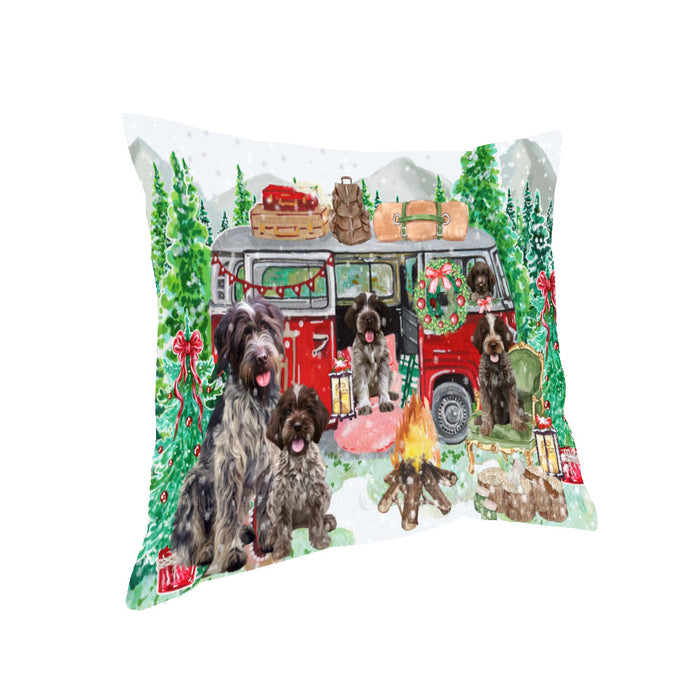 Christmas Time Camping with Wirehaired Pointing Griffon Dogs Pillow with Top Quality High-Resolution Images - Ultra Soft Pet Pillows for Sleeping - Reversible & Comfort - Ideal Gift for Dog Lover - Cushion for Sofa Couch Bed - 100% Polyester