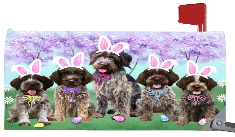 Easter Holiday Family Wirehaired Pointing Griffon Dog Magnetic Mailbox Cover Both Sides Pet Theme Printed Decorative Letter Box Wrap Case Postbox Thick Magnetic Vinyl Material