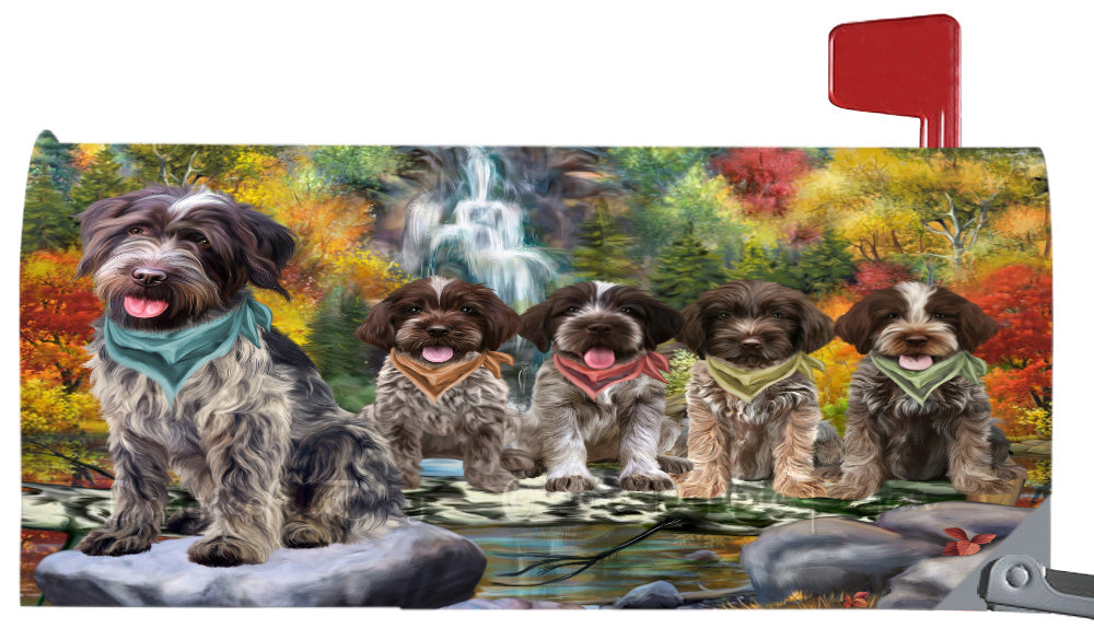 Scenic Waterfal Wirehaired Pointing Griffon Dogs Magnetic Mailbox Cover Both Sides Pet Theme Printed Decorative Letter Box Wrap Case Postbox Thick Magnetic Vinyl Material