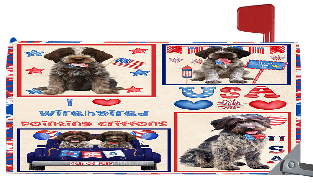 4th of July Independence Day I Love USA Wirehaired Pointing Griffon Dogs Magnetic Mailbox Cover Both Sides Pet Theme Postbox Letter Box Wrap Case Thick Magnetic Vinyl Material Fits 6.5" x 19" Metal Mailbox