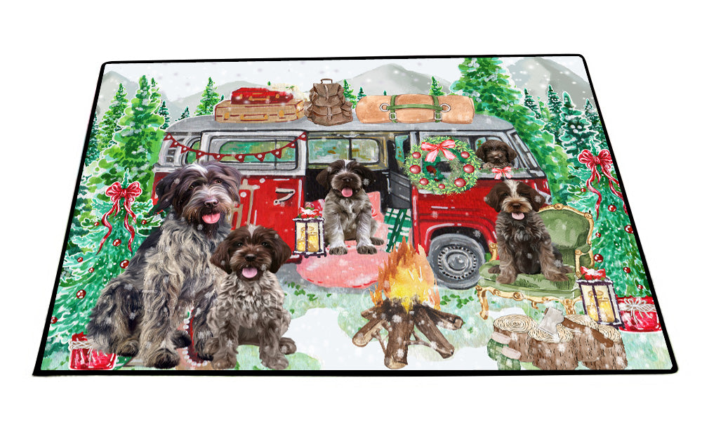 Christmas Time Camping with Wirehaired Pointing Griffon Dogs Floor Mat- Anti-Slip Pet Door Mat Indoor Outdoor Front Rug Mats for Home Outside Entrance Pets Portrait Unique Rug Washable Premium Quality Mat