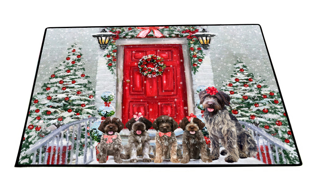 Christmas Holiday Welcome Wirehaired Pointing Griffon Dogs Floor Mat- Anti-Slip Pet Door Mat Indoor Outdoor Front Rug Mats for Home Outside Entrance Pets Portrait Unique Rug Washable Premium Quality Mat