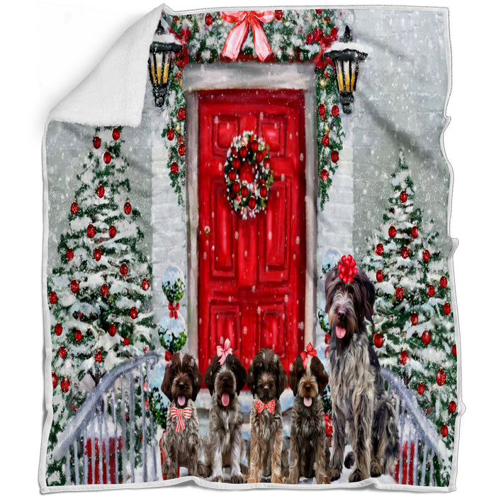 Christmas Holiday Welcome Wirehaired Pointing Griffon Dogs Blanket - Lightweight Soft Cozy and Durable Bed Blanket - Animal Theme Fuzzy Blanket for Sofa Couch