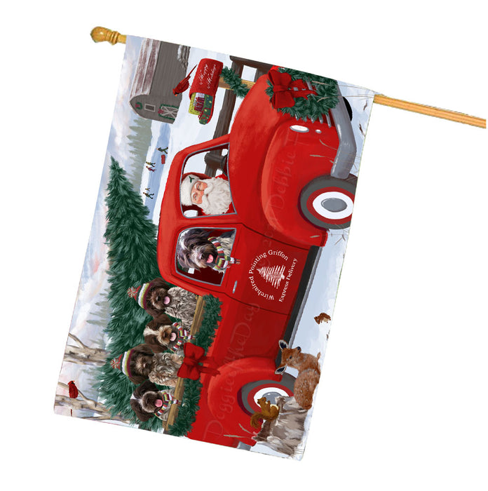 Christmas Santa Express Delivery Red Truck Wirehaired Pointing Griffon Dogs House Flag Outdoor Decorative Double Sided Pet Portrait Weather Resistant Premium Quality Animal Printed Home Decorative Flags 100% Polyester