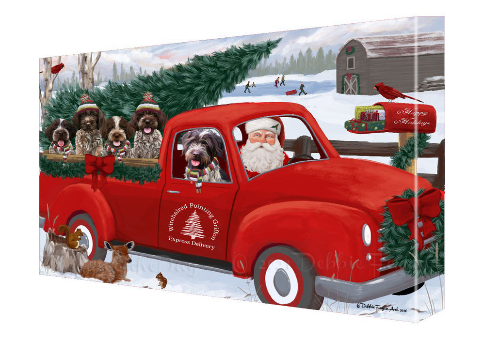 Christmas Santa Express Delivery Red Truck Wirehaired Pointing Griffon Dogs Canvas Wall Art - Premium Quality Ready to Hang Room Decor Wall Art Canvas - Unique Animal Printed Digital Painting for Decoration