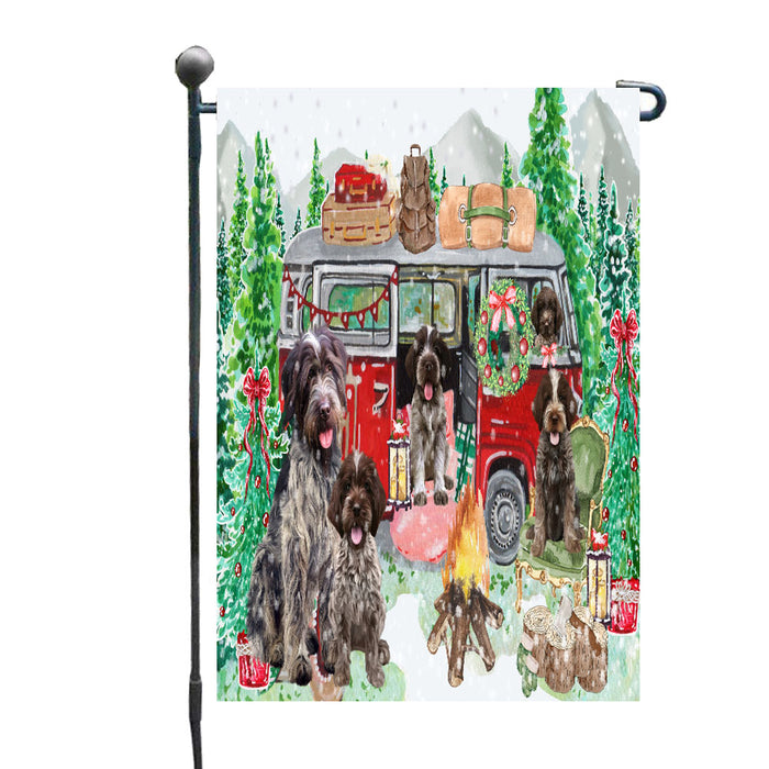 Christmas Time Camping with Wirehaired Pointing Griffon Dogs Garden Flags- Outdoor Double Sided Garden Yard Porch Lawn Spring Decorative Vertical Home Flags 12 1/2"w x 18"h