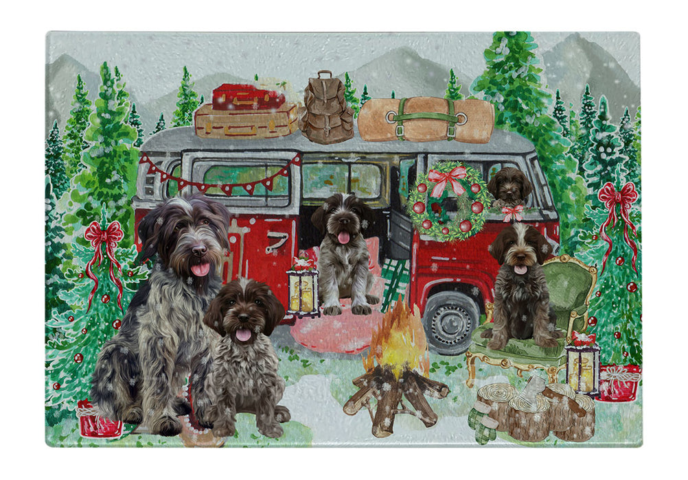 Christmas Time Camping with Wirehaired Pointing Griffon Dogs Cutting Board - For Kitchen - Scratch & Stain Resistant - Designed To Stay In Place - Easy To Clean By Hand - Perfect for Chopping Meats, Vegetables