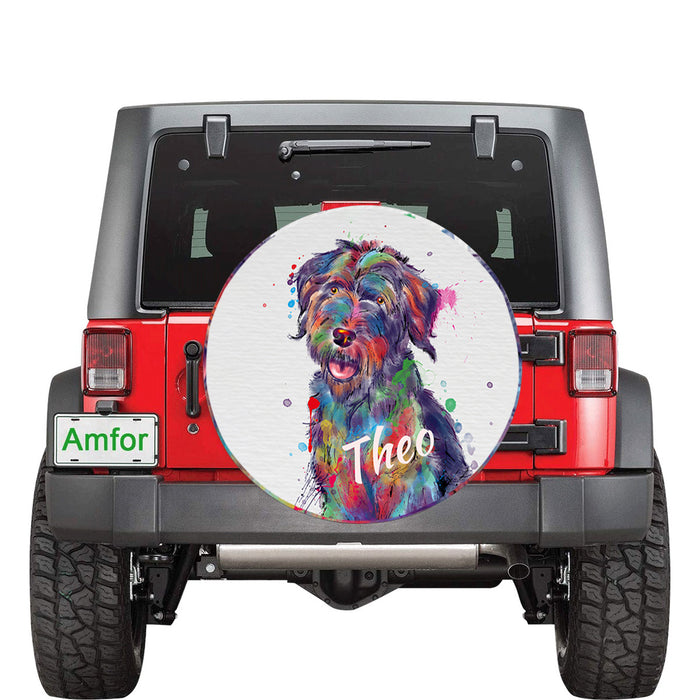 Custom Pet Name Personalized Watercolor Wirehaired Pointing Griffon Dog Car Tire Cover