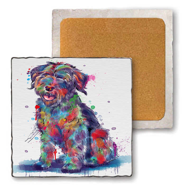 Watercolor Wirehaired Pointing Griffon Dog Set of 4 Natural Stone Marble Tile Coasters MCST52573