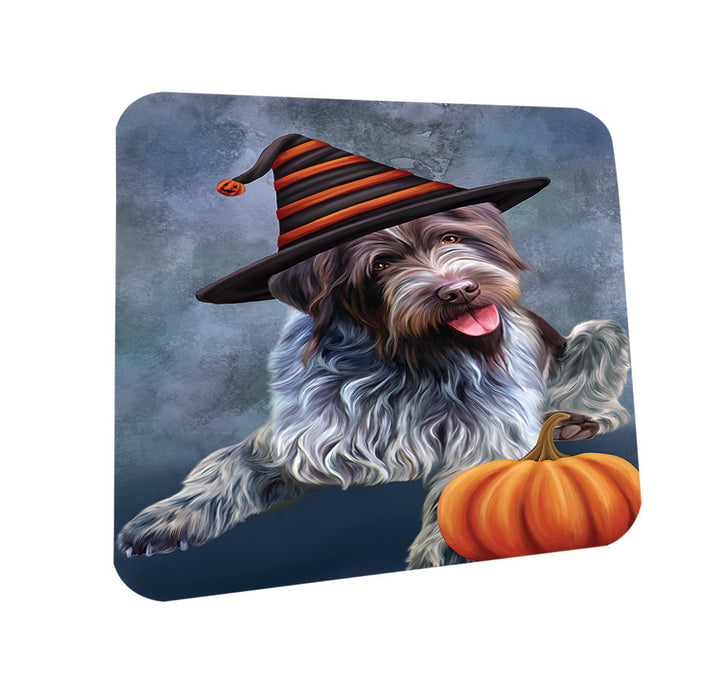 Happy Halloween Wirehaired Pointing Griffon Dog Wearing Witch Hat with Pumpkin Coasters Set of 4 CST54803