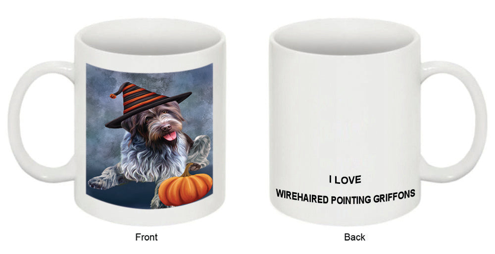 Happy Halloween Wirehaired Pointing Griffon Dog Wearing Witch Hat with Pumpkin Coffee Mug MUG50243