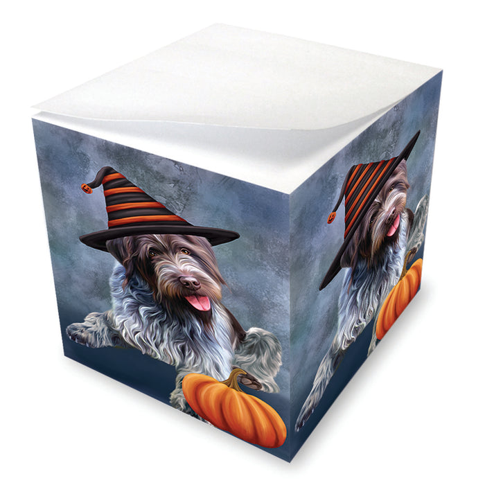 Happy Halloween Wirehaired Pointing Griffon Dog Wearing Witch Hat with Pumpkin Note Cube NOC56491