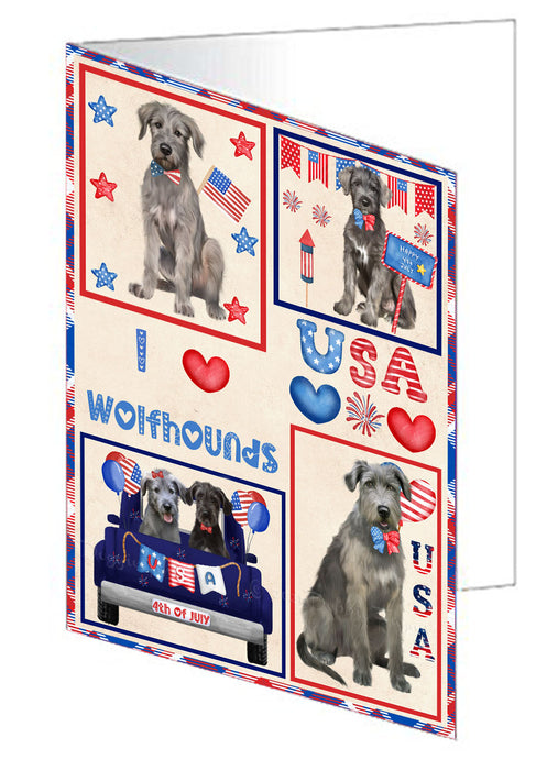 4th of July Independence Day I Love USA Wolfhound Dogs Handmade Artwork Assorted Pets Greeting Cards and Note Cards with Envelopes for All Occasions and Holiday Seasons