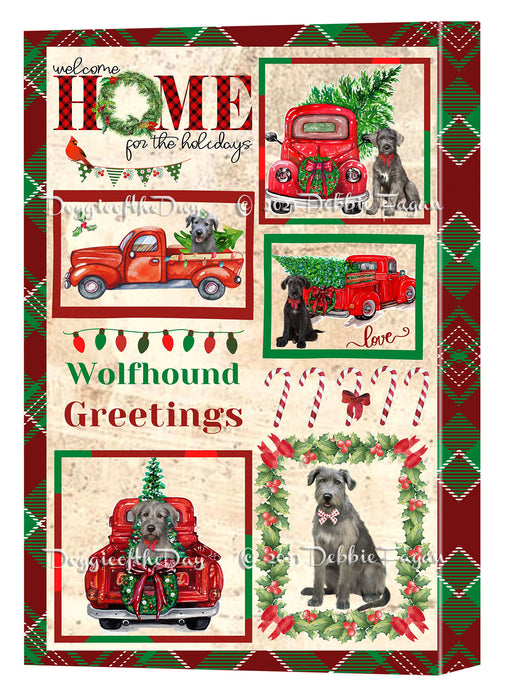 Welcome Home for Christmas Holidays Wolfhound Dogs Canvas Wall Art Decor - Premium Quality Canvas Wall Art for Living Room Bedroom Home Office Decor Ready to Hang CVS150047