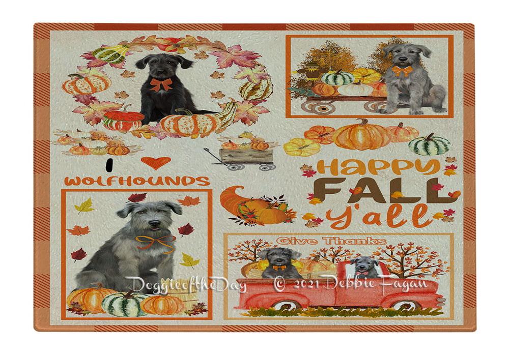 Happy Fall Y'all Pumpkin Wolfhound Dogs Cutting Board - Easy Grip Non-Slip Dishwasher Safe Chopping Board Vegetables C80053