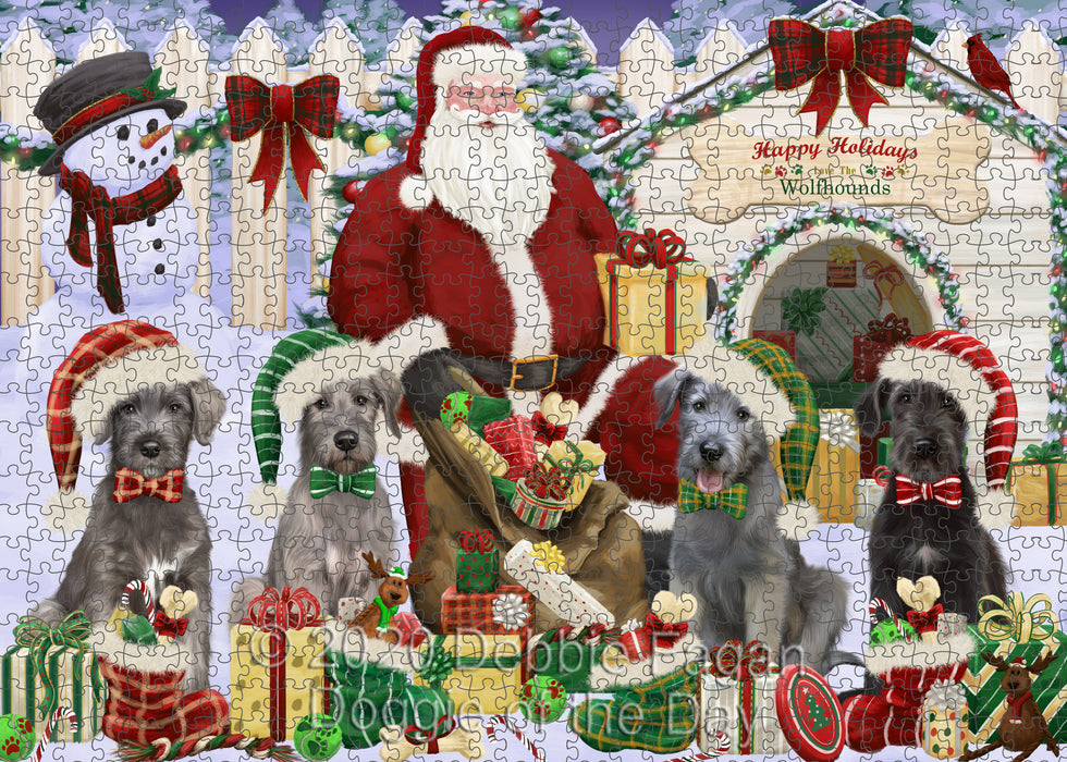 Christmas Dog house Gathering Wolfhound Dogs Portrait Jigsaw Puzzle for Adults Animal Interlocking Puzzle Game Unique Gift for Dog Lover's with Metal Tin Box