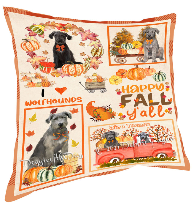 Happy Fall Y'all Pumpkin Wolfhound Dogs Pillow with Top Quality High-Resolution Images - Ultra Soft Pet Pillows for Sleeping - Reversible & Comfort - Ideal Gift for Dog Lover - Cushion for Sofa Couch Bed - 100% Polyester
