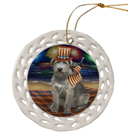 4th of July Independence Day Firework Wolfhound Dog Doily Ornament DPOR58490