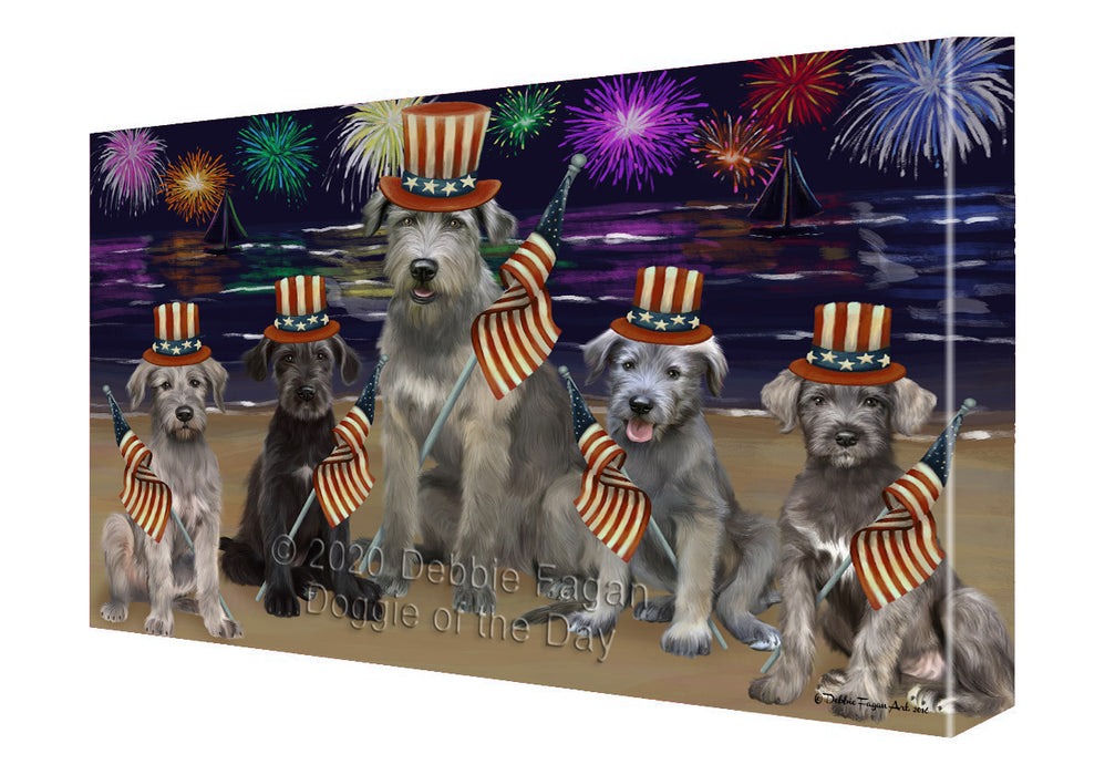 4th of July Independence Day Firework Wolfhound Dogs Canvas Wall Art - Premium Quality Ready to Hang Room Decor Wall Art Canvas - Unique Animal Printed Digital Painting for Decoration