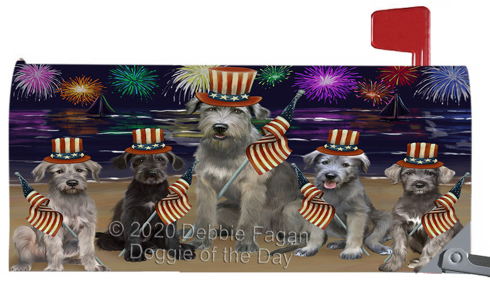4th of July Independence Day Wolfhound Dogs Magnetic Mailbox Cover Both Sides Pet Theme Printed Decorative Letter Box Wrap Case Postbox Thick Magnetic Vinyl Material