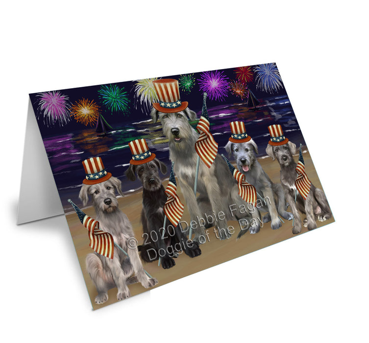 4th of July Independence Day Firework Wolfhound Dogs Handmade Artwork Assorted Pets Greeting Cards and Note Cards with Envelopes for All Occasions and Holiday Seasons
