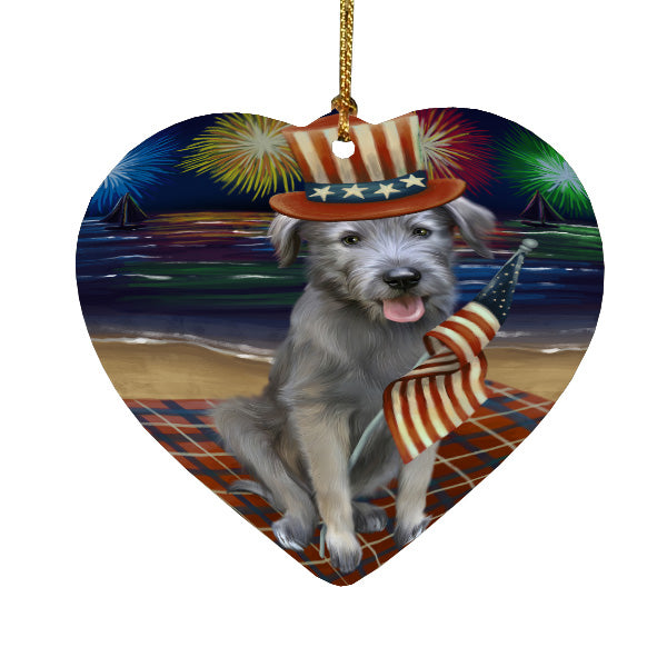 4th of July Independence Day Firework Wolfhound Dog Heart Christmas Ornament HPORA58840