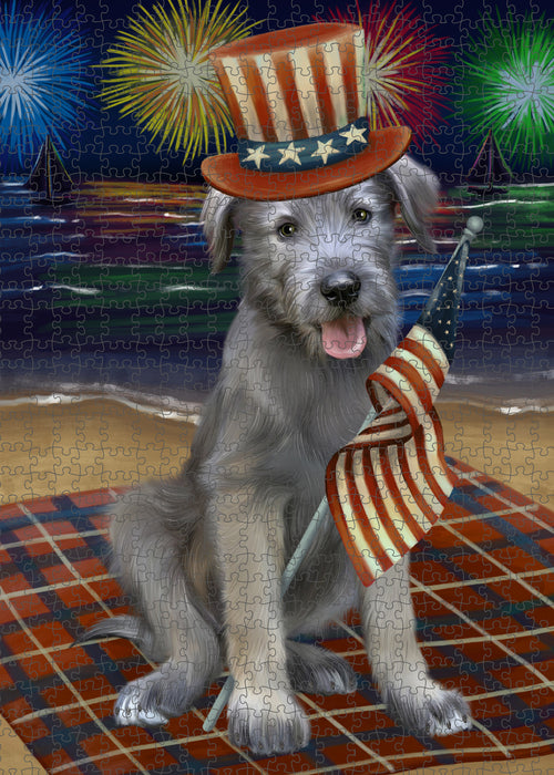 4th of July Independence Day Firework Wolfhound Dog Portrait Jigsaw Puzzle for Adults Animal Interlocking Puzzle Game Unique Gift for Dog Lover's with Metal Tin Box PZL417