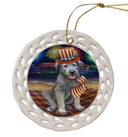 4th of July Independence Day Firework Wolfhound Dog Doily Ornament DPOR58491