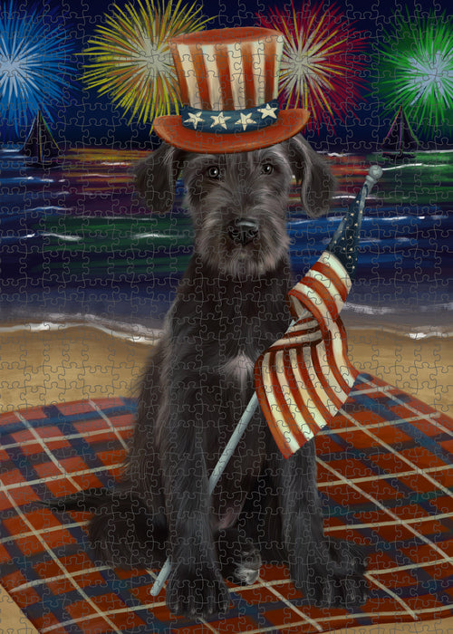 4th of July Independence Day Firework Wolfhound Dog Portrait Jigsaw Puzzle for Adults Animal Interlocking Puzzle Game Unique Gift for Dog Lover's with Metal Tin Box PZL418