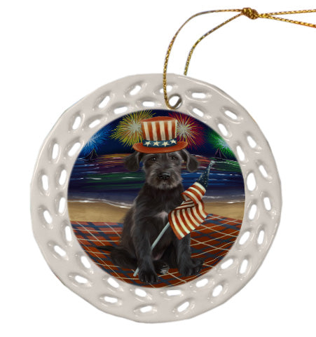 4th of July Independence Day Firework Wolfhound Dog Doily Ornament DPOR58492