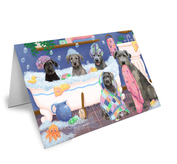 Rub a Dub Dogs in a Tub Wolfhound Dogs Handmade Artwork Assorted Pets Greeting Cards and Note Cards with Envelopes for All Occasions and Holiday Seasons