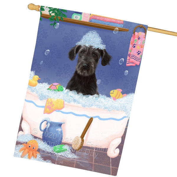 Rub a Dub Dogs in a Tub Wolfhound Dog House Flag Outdoor Decorative Double Sided Pet Portrait Weather Resistant Premium Quality Animal Printed Home Decorative Flags 100% Polyester FLG69150