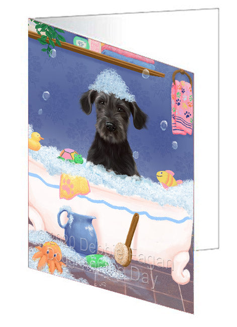 Rub a Dub Dogs in a Tub Wolfhound Dog Handmade Artwork Assorted Pets Greeting Cards and Note Cards with Envelopes for All Occasions and Holiday Seasons