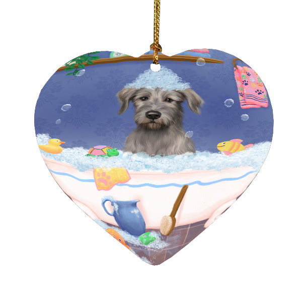 Rub a Dub Dogs in a Tub Wolfhound Dog Heart Christmas Ornament HPORA59070