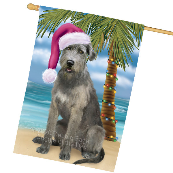 Christmas Summertime Island Tropical Beach Wolfhound Dog House Flag Outdoor Decorative Double Sided Pet Portrait Weather Resistant Premium Quality Animal Printed Home Decorative Flags 100% Polyester FLG69306
