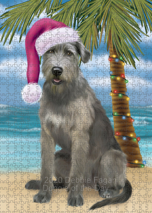 Christmas Summertime Island Tropical Beach Wolfhound Dog Portrait Jigsaw Puzzle for Adults Animal Interlocking Puzzle Game Unique Gift for Dog Lover's with Metal Tin Box PZL717