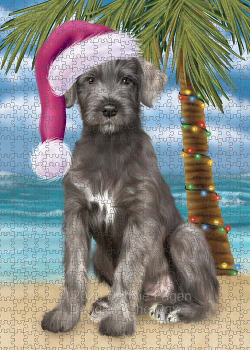 Christmas Summertime Island Tropical Beach Wolfhound Dog Portrait Jigsaw Puzzle for Adults Animal Interlocking Puzzle Game Unique Gift for Dog Lover's with Metal Tin Box PZL718