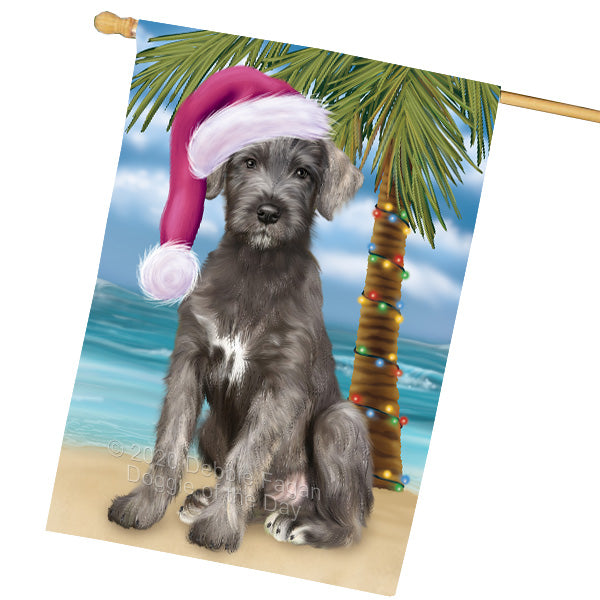 Christmas Summertime Island Tropical Beach Wolfhound Dog House Flag Outdoor Decorative Double Sided Pet Portrait Weather Resistant Premium Quality Animal Printed Home Decorative Flags 100% Polyester FLG69307